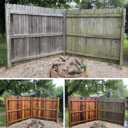 Staining fence before and after