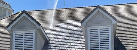 Softwashing roof with drone